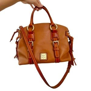 Dooney & Bourke Pebble Grain Leather Bristol Satchel Purse Crossbody Caramel Tan
